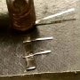 Soldering copper tabs for stringing, tabbing solar panels