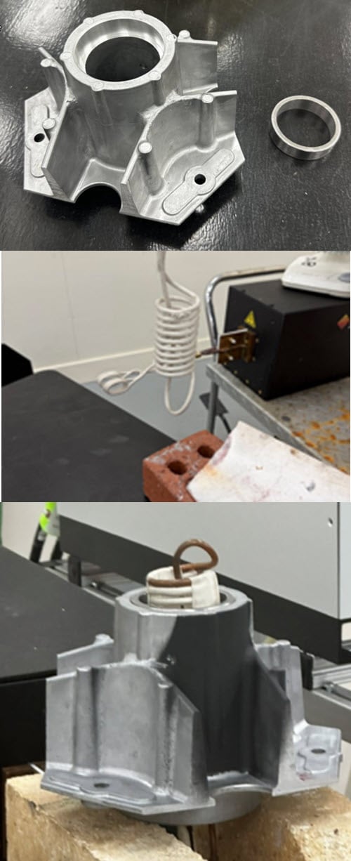 Shrink fit a copper ring into an aluminum casting